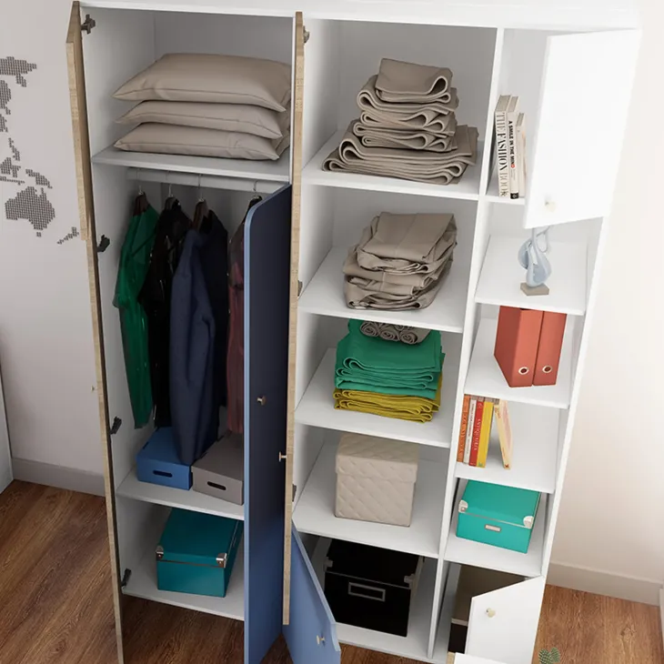 Cameretta bambini completa 1 letto singolo con cassettoni rovere bianco azzurro Balocchi
