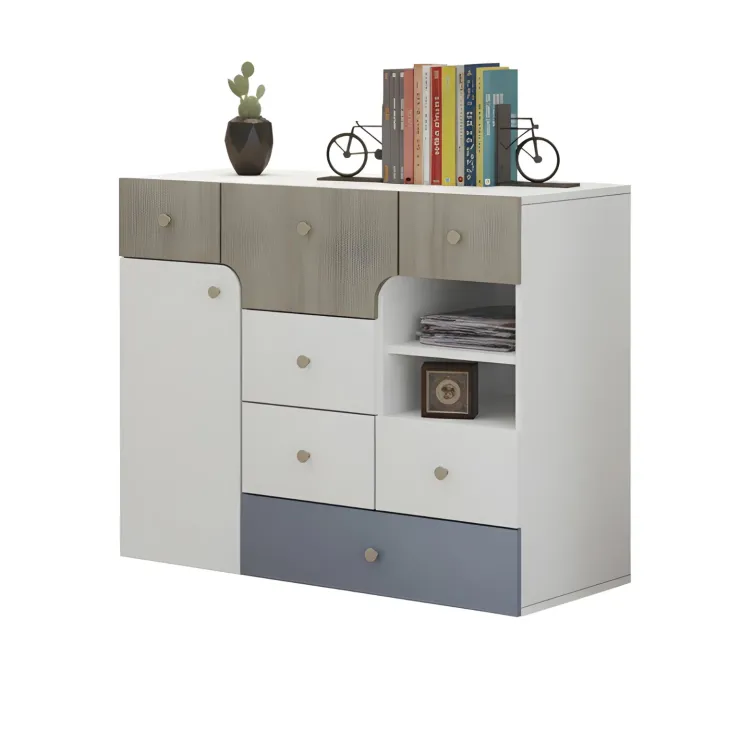 Cameretta bambini completa 1 letto singolo con cassettoni rovere bianco azzurro Balocchi
