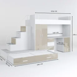 Cameretta bambini completa 2 letti singoli bianco beige lucido Diego Gihome®