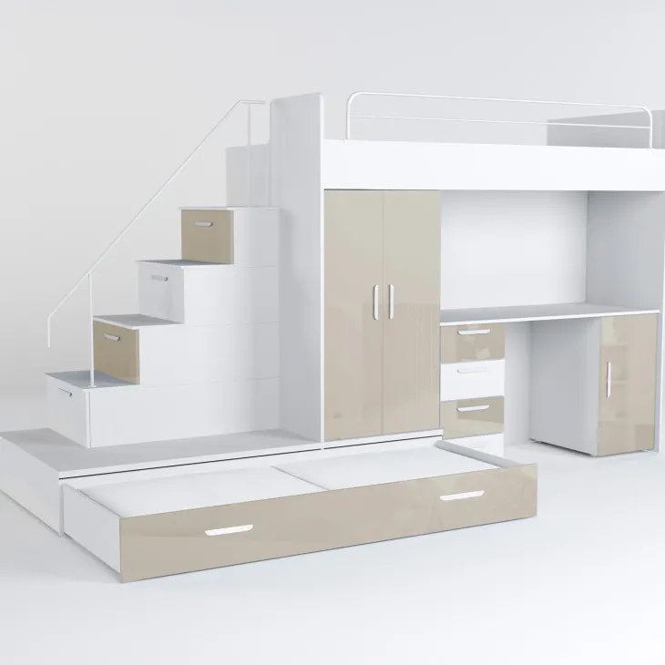 Cameretta bambini completa 2 letti singoli bianco beige lucido Diego Gihome®