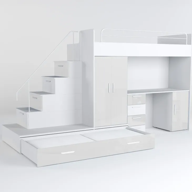 Cameretta bambini completa 324x86cm 2 letti singoli bianco Diego Gihome®