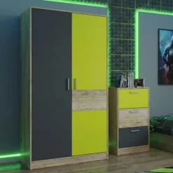 Cameretta bambini rovere verde mela grafite armadio letto comodino cassettiera scrivania Cooper