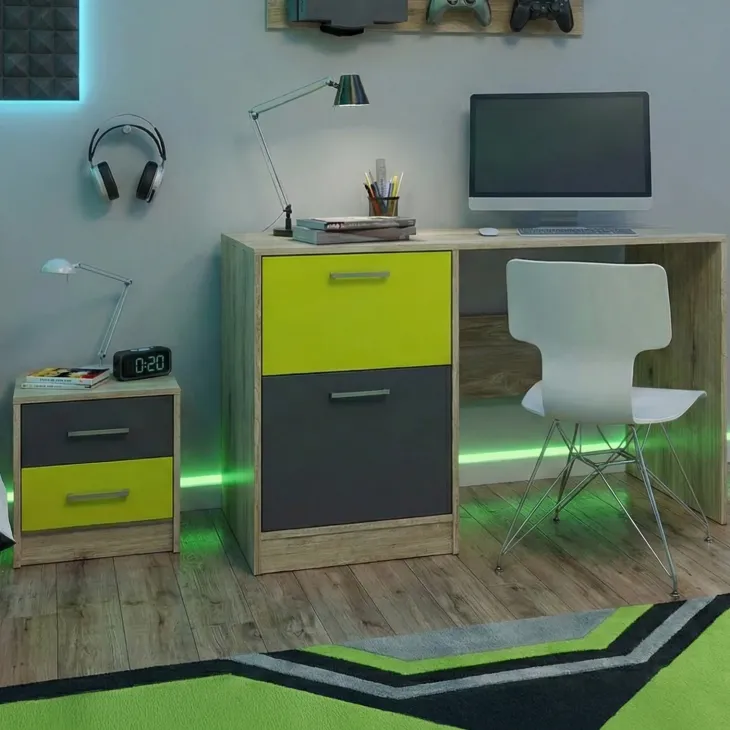 Cameretta bambini rovere verde mela grafite armadio letto comodino cassettiera scrivania Cooper