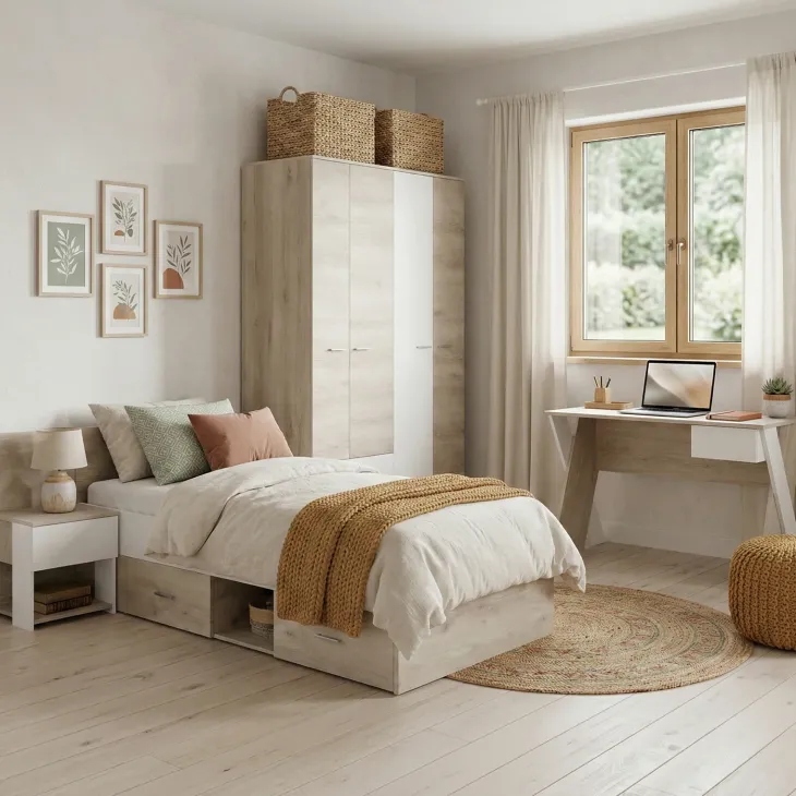 Cameretta completa bambini 1 letto singolo rovere bianco Francesco Gihome®