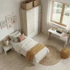Cameretta completa bambini 1 letto singolo rovere bianco Francesco Gihome®