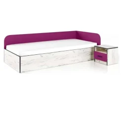 Cameretta completa bambini letto contenitore con scrivania pino bianco fucsia Ford