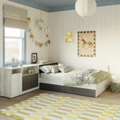 Cameretta completa con letto una piazza e mezza, comò e armadio 3 ante bianco frassinato grigio Cesare