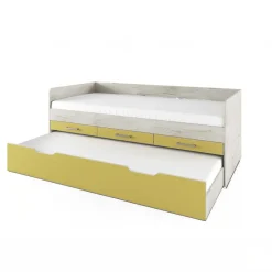 Cameretta completa letto singolo con letto estraibile e cassetti bianco frassinato giallo Bra