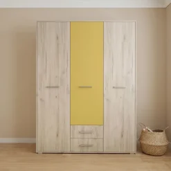 Cameretta completa letto singolo con letto estraibile e cassetti bianco frassinato giallo Bra