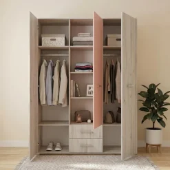 Cameretta completa letto singolo con letto estraibile e cassetti bianco frassinato rosa Bra