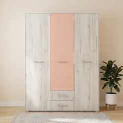 Cameretta completa letto singolo con letto estraibile e cassetti bianco frassinato rosa Bra