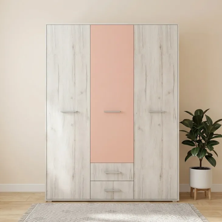 Cameretta completa letto singolo con letto estraibile e cassetti bianco frassinato rosa Bra