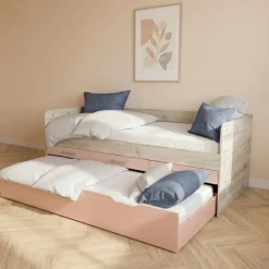Cameretta completa letto singolo con letto estraibile e cassetti bianco frassinato rosa Bra