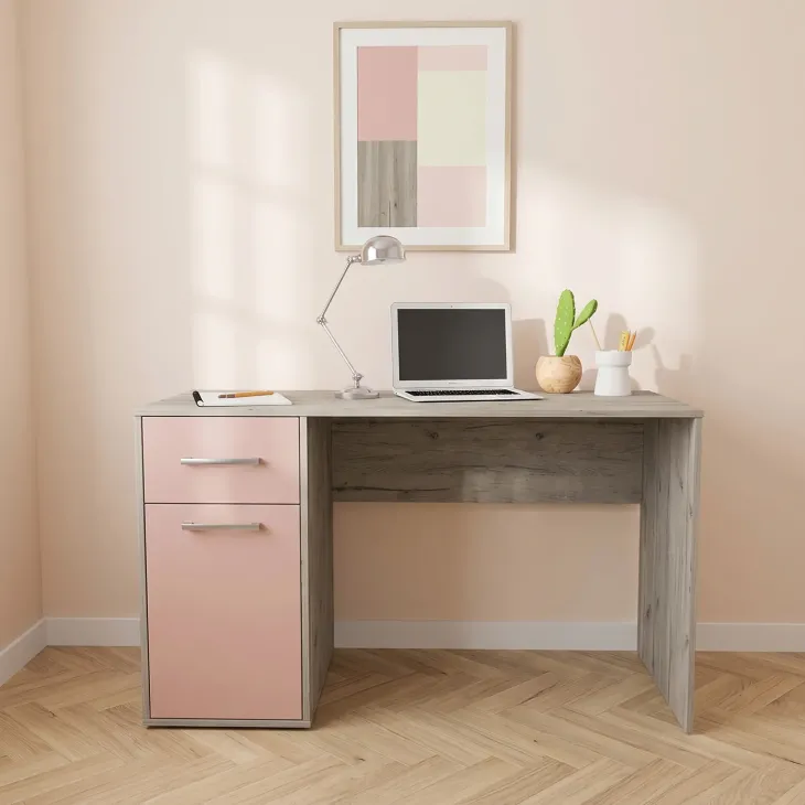 Cameretta completa letto singolo con letto estraibile e cassetti bianco frassinato rosa Bra