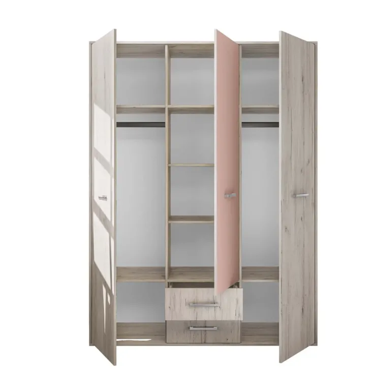 Cameretta completa letto singolo con letto estraibile e cassetti bianco frassinato rosa Bra