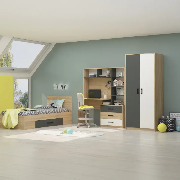 Cameretta completa per bambini rovere antracite bianco Chiaretto