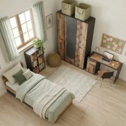 Cameretta completa singola grafite rovere rustico Fada