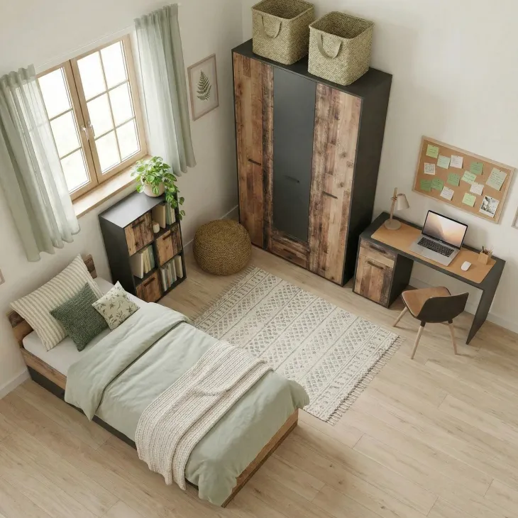 Cameretta completa singola grafite rovere rustico Fada