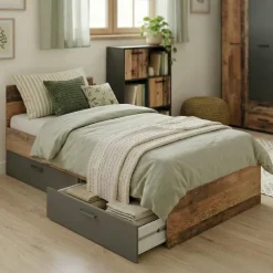 Cameretta completa singola grafite rovere rustico Fada