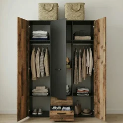 Cameretta completa singola grafite rovere rustico Fada