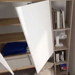 Cameretta letto singolo con letto estraibile e armadio a ponte rovere rustico marrone bianco lucido Dania