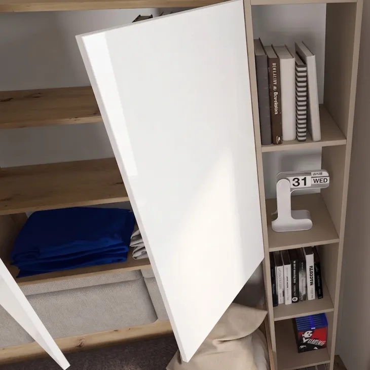 Cameretta letto singolo con letto estraibile e armadio a ponte rovere rustico marrone bianco lucido Dania