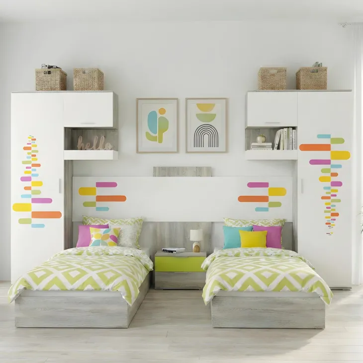 Cameretta per bambini completa 2 letti rovere bianco verde Serena Gihome®