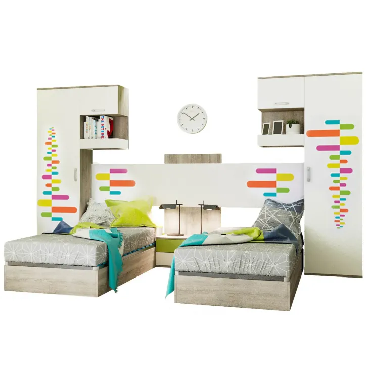 Cameretta per bambini completa 2 letti rovere bianco verde Serena Gihome®