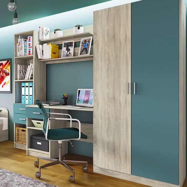 Cameretta per bambini completa 1 letto reversibile rovere blu petrolio Alex Gihome®