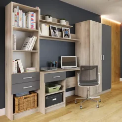 Cameretta per bambini completa 1 letto con cassettoni rovere grigio Kabala