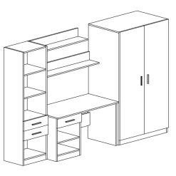 Cameretta per bambini completa 1 letto con cassettoni rovere grigio Kabala
