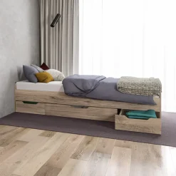 Cameretta per bambini completa 1 letto con cassettoni rovere grigio Kabala