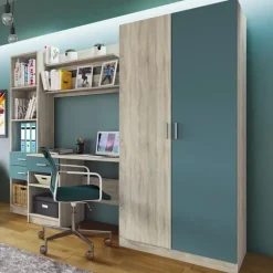 Cameretta per bambini completa con letto 120x190 cm rovere blu petrolio Alex Gihome®
