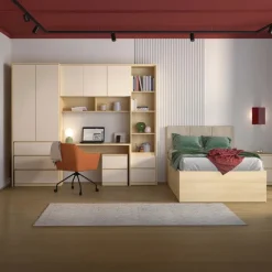 Cameretta per ragazzi con letto 120x200cm contenitore beige cashmere rovere Elvira