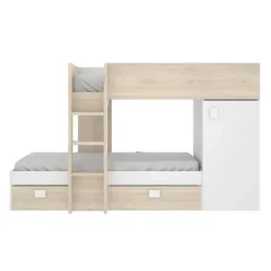 Cameretta 255x112cm bambini 2 letti reversibile rovere bianco a soppalco Sole
