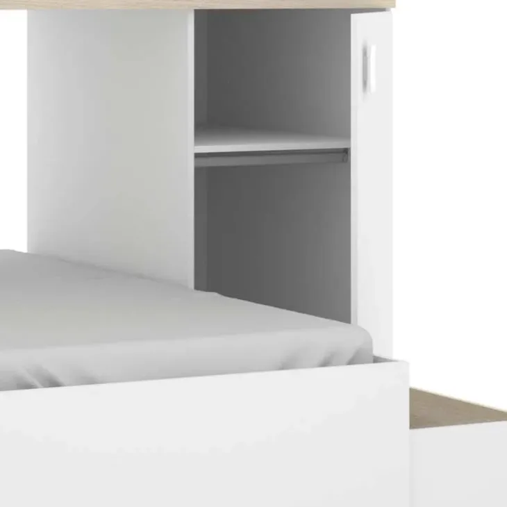Cameretta 255x112cm bambini 2 letti reversibile rovere bianco a soppalco Sole