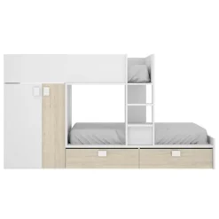 Cameretta 275x106cm bambini 2 letti reversibile rovere bianco opaco a soppalco Clark