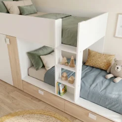 Cameretta 275x106cm bambini 2 letti reversibile rovere bianco opaco a soppalco Clark