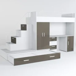 Cameretta 324x86cm completa 2 letti singoli bianco grigio Diego Gihome®
