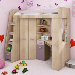 Cameretta 204x120cm completa sinistra 1 letto singolo rovere viola Dollie Gihome®