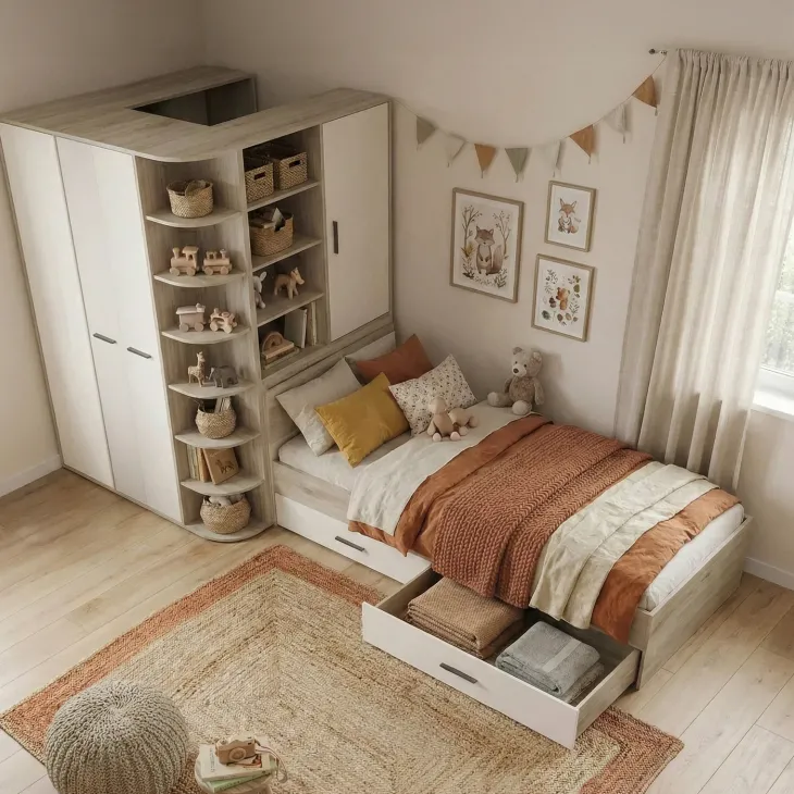 Cameretta 352x124cm con cabina armadio rovere beige champagne Fabio Gihome®