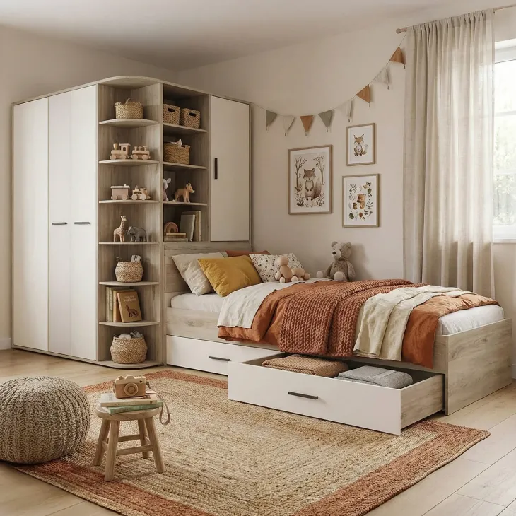 Cameretta 352x124cm con cabina armadio rovere beige champagne Fabio Gihome®