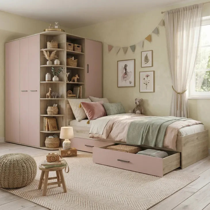 Cameretta 352x124cm con cabina armadio rovere rosa Rosanna Gihome®