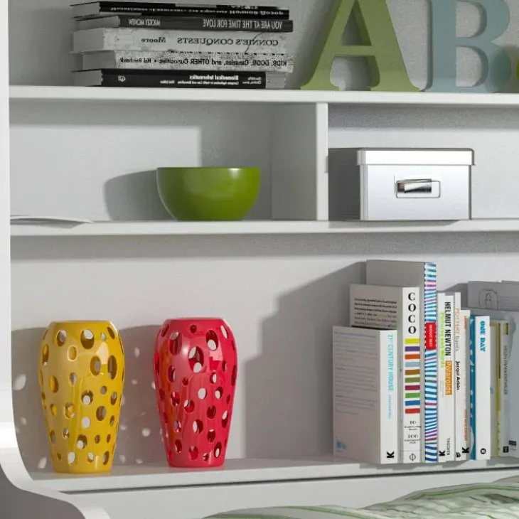 Cameretta 254x120cm con soppalco 2 letti singoli bianca rosa Enrico Gihome®