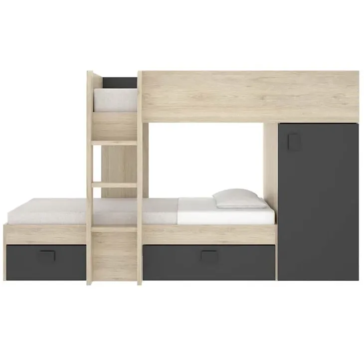 Cameretta 255x109cm 2 letti a soppalco reversibile rovere grafite Sole