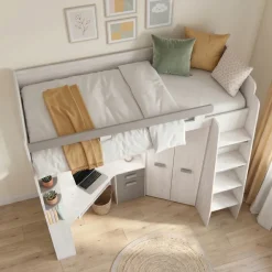 Cameretta 204x120cm 1 letto singolo completa destra bambini bianco pino grafite Dollie Gihome®