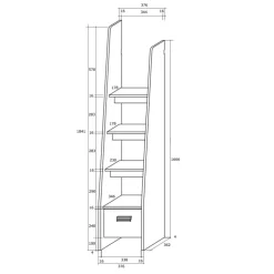 Cameretta 204x120cm 1 letto singolo completa destra bambini bianco pino grafite Dollie Gihome®