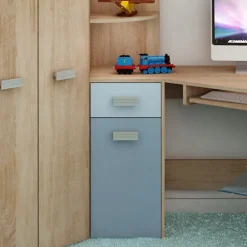 Cameretta 204x120cm 1 letto singolo completa sinistra rovere blu Dollie Gihome®
