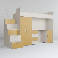Cameretta 254x120cm 1 letto soppalco cashmere giallo Simone