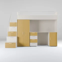 Cameretta 254x120cm 1 letto soppalco cashmere giallo Simone